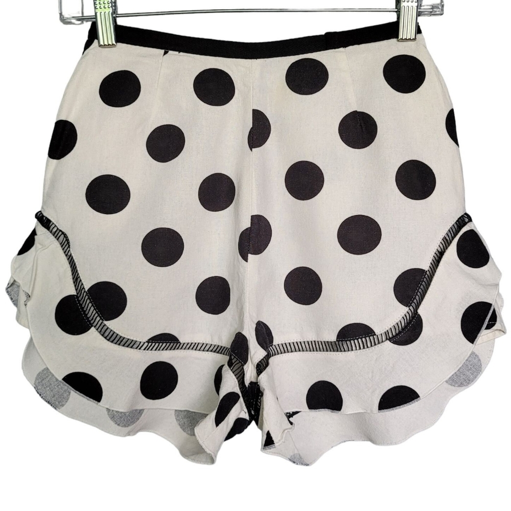 N/Nicholas Peplum Hem High-Waisted Shorts with Black Polka-dot. Size 2